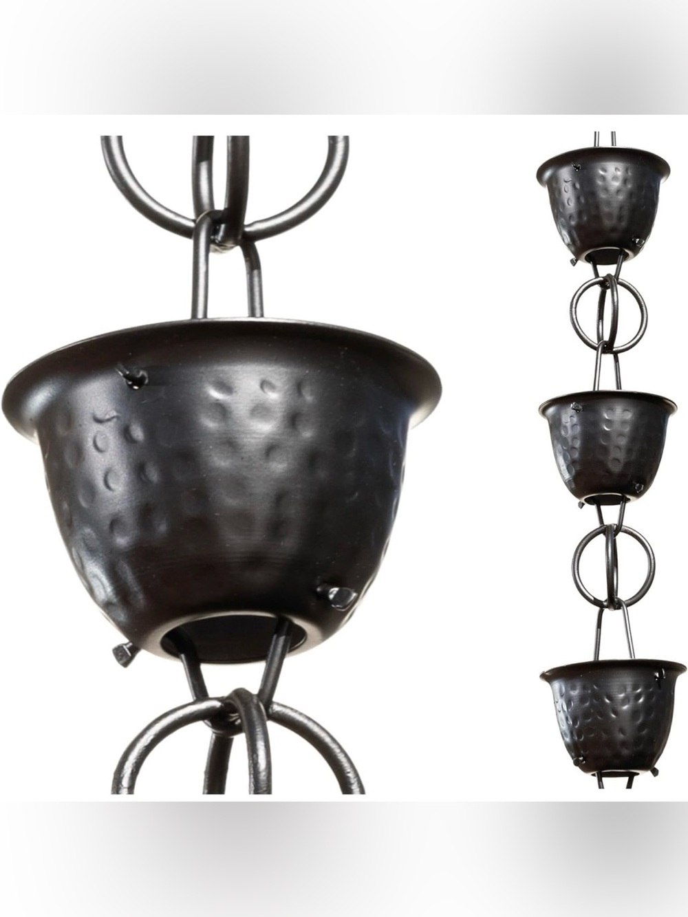 Monarch Rain Chains for Gutters Aluminum – 8.5 ft Hammered Black Rain Chain